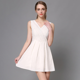 夏季女装新款欧美高端大牌亚麻白色无袖背心修身小清新连衣裙短款