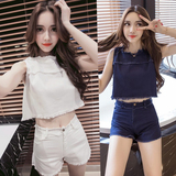 2016夏季新款韩版女装夜店性感两件套短款背心上衣高腰短裤套装潮