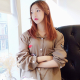 2016韩版学生原宿bf风卡通贴布宽松中长款长袖薄款衬衫开衫女潮