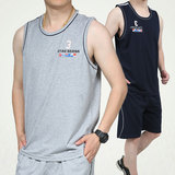 夏季大码运动套装男士纯棉无袖运动服休闲健身跑步篮球服背心短裤