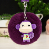 韩国创意可爱果冻猴钥匙挂件兔毛球毛绒汽车钥匙扣女士包钥匙链圈