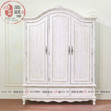 简式250欧式复古彩绘美式做旧家具韩式实木框架古典三门衣柜衣橱
