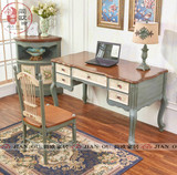 简式535欧式田园仿古彩绘书桌美式乡村做旧彩绘雕刻书房写字桌