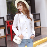 2016春秋季新款韩版修身纯棉白色衬衫女装大码长袖学院风学生衬衣