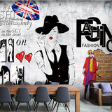 欧美时尚个性人物涂鸦砖墙壁纸墙纸美容理发服装店发型屋大型壁画