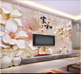 家和富贵3D立体彩雕玉兰花电视背景墙壁画瓷砖沙发背景墙壁纸墙布