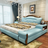 欧式实木真皮床婚床1.8米多功能榻榻米储物床大小户型双人床1.8米