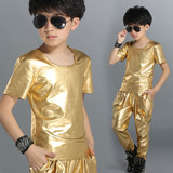 学生街舞童装男童演出服装舞台儿童男孩纯色金色套装大童舞蹈表演