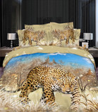 个性油画3D立体动物全棉四件套床上用品纯棉床单被套豹子老虎狮子