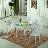 欧式田园风实木餐桌椅组合冰花玻璃餐桌可调节现代简约小户型餐桌