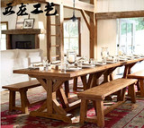 欧式复古 实木餐桌 桌椅组合长方形大气6人异形饭桌做旧 咖啡桌子