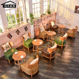 咖啡厅桌椅 北欧休闲实木沙发椅 主题西餐厅桌椅组合 会所围椅