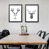 小鹿创意北欧简约黑白画客厅装饰画餐厅壁挂画卧室组合墙画有框画