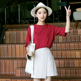 韩国东大门新款女装学院风红色蝴蝶结t恤时尚套装半身裙两件套装