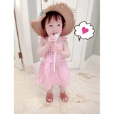 BARSBIE女夏款女童宝宝儿童百搭粉色格子童装韩版吊带公主连衣裙