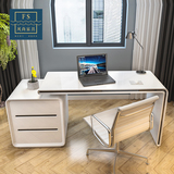 家用电脑桌 现代简约台式旋转写字台办公桌 白色烤漆书桌书柜组合