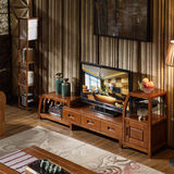 全实木电视柜新中式可伸缩客厅组合柜现代简约橡木地柜壁挂影视柜