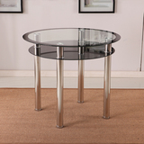 圆形钢化玻璃餐桌双层不锈钢休闲接待桌小户型简约现代饭桌椅组合