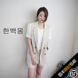 韩国2016新品马甲西服套装女 棉麻休闲亚麻马甲西装短裤两件套装