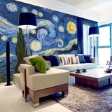 欧式3D大型壁画 电视背景墙纸 客厅卧室油画手绘梵高星空无缝壁纸