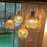 北欧宜家木质圆形吊灯个性吧台实木鸟笼吊灯餐厅客卧室咖啡日式灯