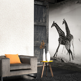 进口正品艺术长颈鹿黑白壁纸客厅玄关电视背景墙3D壁画无纺布墙纸