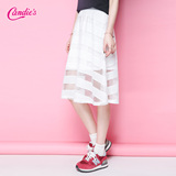 Candie's2016夏新款 甜美纯色镂空半身裙休闲百搭中长裙30062038