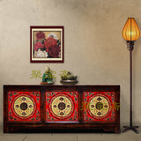 可定制新中式古典彩绘家具电视柜仿古做旧实木地柜储物柜视听柜