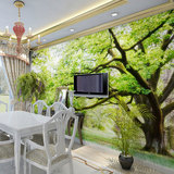 3d大型户外风景壁画电视背景墙整张无缝墙布客厅沙发背景绿色树林