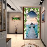 3D欧式玄关竖版背景墙纸壁纸 隔断走廊通道餐厅地中海景风景壁画