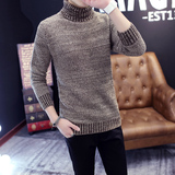 秋季男士韩版修身毛衣男纯色英伦高领针织衫外套青少年学生打底衫