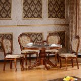 美式大理石圆桌欧式餐桌椅组合圆形实木橡木餐台一桌四六椅送转盘