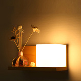 木艺壁灯 床头灯中式创意简约实木过道走廊玄关韩式玻璃木艺壁灯