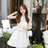 RAINY独家新款名媛气质甜美镂空时尚两件套白色蕾丝套装裙夏女