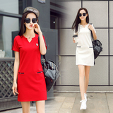 2016夏季新款韩版短袖连衣裙女中长款修身打底衫女大码显瘦A字裙