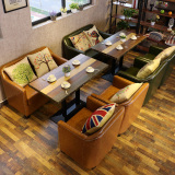 复古美式西餐厅咖啡厅沙发卡座组合单人双人皮艺创意主题餐厅桌椅