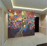 欧式复古抽象树油画壁纸餐厅 酒店玄关墙纸壁画走廊无缝墙布卧室