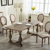 美式乡村复古橡木餐桌美甲桌实木长方形餐桌做旧欧式桌组合圆桌子