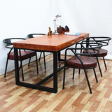 小户型美式铁艺餐桌 实木榆木复古办公桌现代长方形写字台会议桌