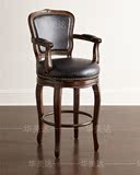 欧式雕花高脚餐椅 美式实木带扶手小餐椅 新古典实木吧椅前台椅