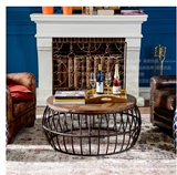 LOFT风格咖啡圆桌美式复古实木铁艺现代简约创意客厅家具圆形茶几