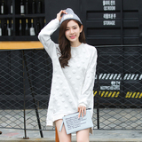 2016秋季韩版大码女装宽松显瘦波点连衣裙中长款卫衣长袖针织衫