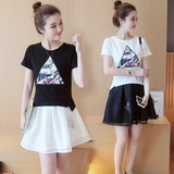 2016夏季韩版宽松休闲T恤学生闺蜜装蓬蓬裙新品两件套连衣裙套装