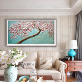 新款纯手绘现代简约立体发财树油画抽象客厅装饰画挂玄关卧室壁画