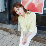 2016春装正品韩国代购Cherrykoko半开领纯色长袖衬衫C63PHBL25