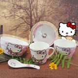 正品Hellokitty陶瓷餐具kt猫套装可爱卡通5件儿童个性碗碟勺礼品