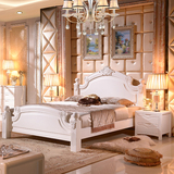 实木床白色双人美式乡村欧式床储物高箱床1.8米大床高档婚床包邮