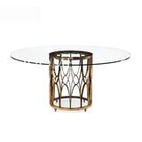 美式现代新古典餐厅不锈钢玻璃个性创意法式金属圆形餐桌饭桌