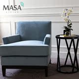 简约现代美式软包蓝色单人沙发实木客厅书房家具设计师样板房北欧
