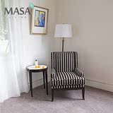 黑白条纹单人沙发软包布艺美式乡村 休闲椅北欧 小户型设计师家具